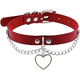 eYLun Women Leather Heart Chain Necklace - Punk Goth Choker Collar