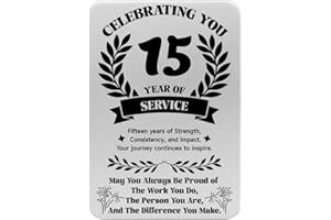Hewonnn 15 Years Work Anniversary Wallet Card, 15 Years of Service Gift for Employee Recognition, Stainless Steel 15th Workiv