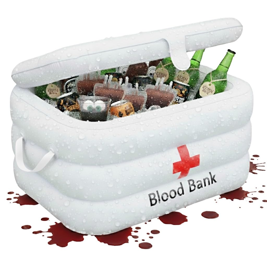 Photo 1 of ArtCreativity Halloween Inflatable Cooler - Hospital-Inspired Inflatable Drink Cooler Holder Chills Beverage, Snacks - Blow Up Halloween Party Decorations - Nurse Graduation Decorations