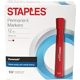 Staples Duramark Permanent Markers, Chisel Tip, Red, 12-Pack | Bold markers for labeling, shipping, and warehouse applications.