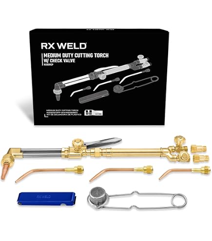 SÜA Medium Duty Oxy-Fuel Torch Kit - Compatible With Victor, Includes Check Valves, Cutting, Welding & Heating Tips (Acetylene)