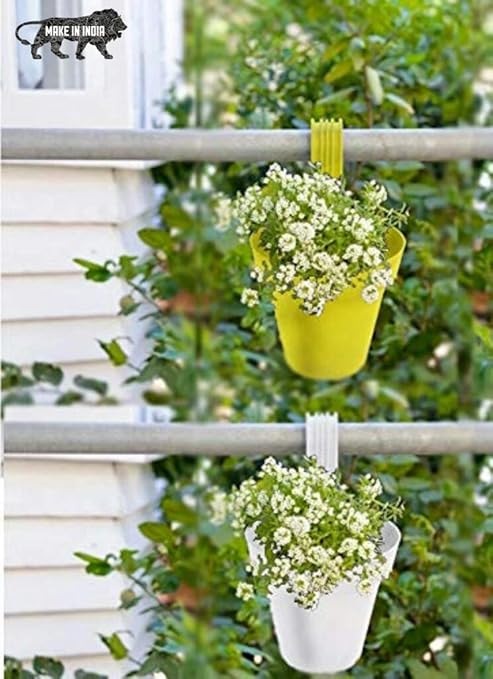 JRM Metal Hanging Railing And Table Flower Planter, Multicolour, 24X19X18 CM, 2 Pieces