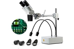 SWIFT S41-20 Stereo Microscope Professional Dissecting Binocular Microscope, 10X 20X,Boom Arm with Bifurcated gooseneck LED L