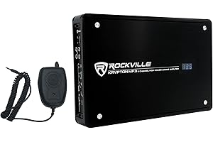 Rockville Krypton MF3 1600w Peak/400w RMS 4 Channel Marine Amplifier, PA Mic w/Talkover, Digital Voltage Display, Adjustable Crossover, Weather Resistant, for Boats & Marine Audio