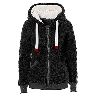 LoveLeiter Damen Womens Soft Teddy Kapuzenpullover Hoody Jacke Mantel Mit Tasche Female Zipped Jacket Blonder Engel Hoodie Pu
