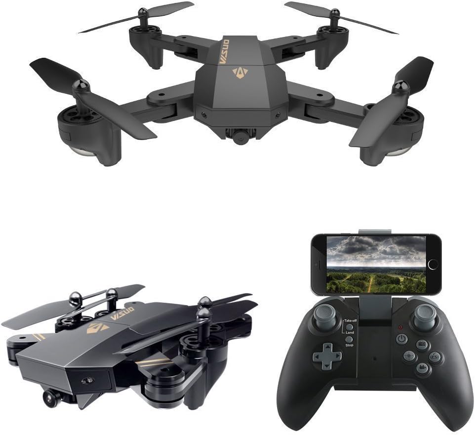 Fineser VISUO XS809HW Drone RC Quadcopter Foldable Mini RTF 360 Degree Flips & Rolls 6-Axis Gyro 4CH 2.4Ghz Remote Control Helicopter Height Hold Steady Easy Fly for Training