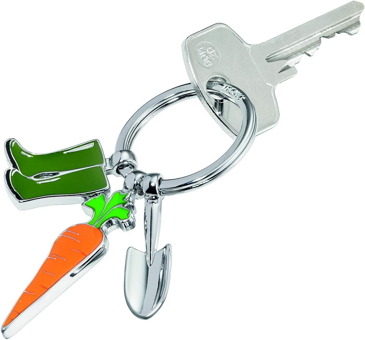 Troika GARDEN LOVE - KR14-23/CH - Keyring with 3 charms - cast metal/enamel- shiny - chrome plated - orange, green original