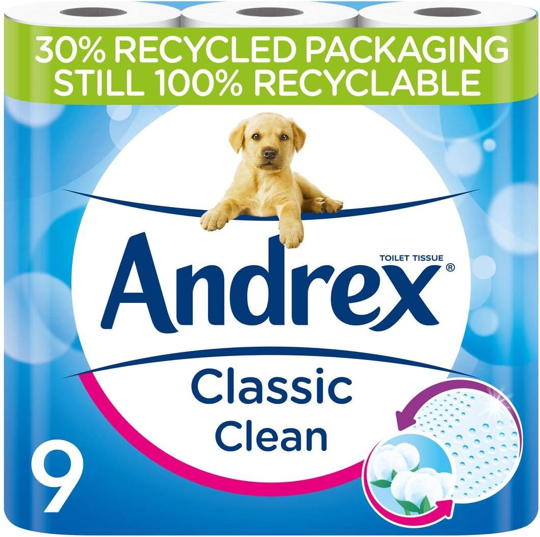 Andrex Classic Clean Toilet Tissue, Pack of 9