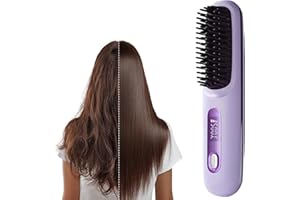 SICOSPI Go Brush Pro, 2026 New Go Brush Pro, Portable Straightener Brushs for Travel, with LCD Temperature Display, Portable Hair Straightener, Fast Heating Cordless Mini Hair Brushs (Purple)