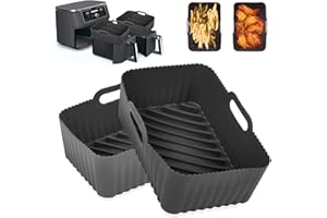 CEGOUT 2Pcs Air Fryer Silicone Liners for Ninja Dual Air Fryer, Non-Stick Air Fryer Basket Accessories for Ninja DZ201/ DZ401 8-10 QT, Reusable Silicone Air Fryer Liners for Ninja Foodi