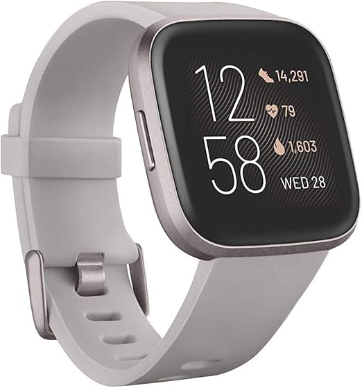 Fitbit Versa 2 Health & Fitness Smartwatch with Heart Rate, Music, Alexa Built-in, Sleep & Swim Tracking, Stone/Mist Grey, One Size (S & L Bands ...