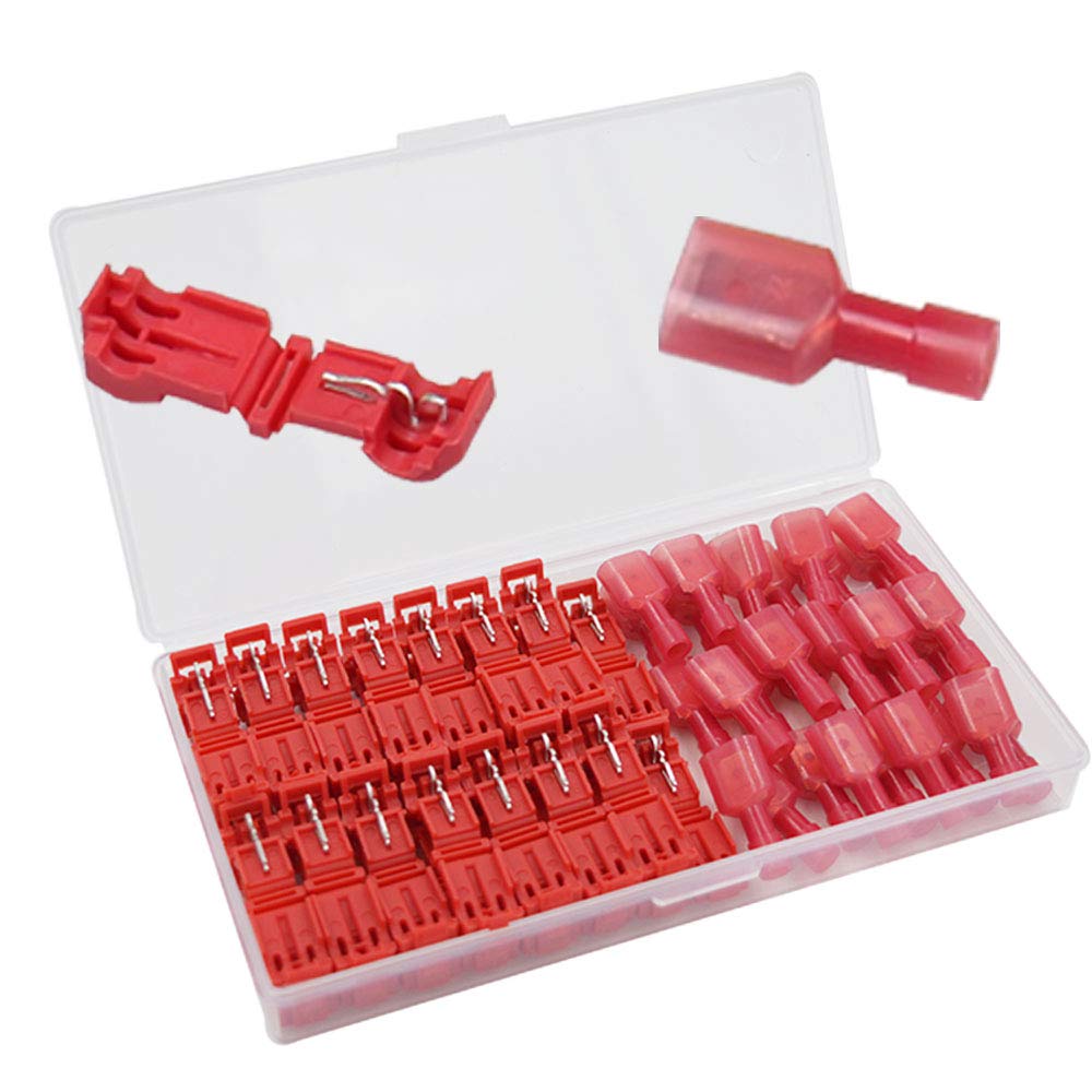 Senven 60Pcs(30 pairs) T-type terminal block,quick connector line terminal block,self-exfoliating quick connector line connector connector kit - red