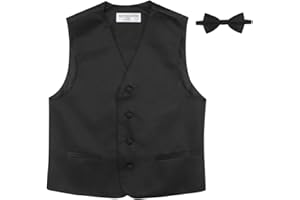 VESUVIO NAPOLI BOY'S Dress Vest & BOW Tie Solid BLACK Color BowTie Set