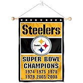 Pittsburgh Steelers 6 Time Champions Banner Window Wall Hanging Flag with Suction Cup
