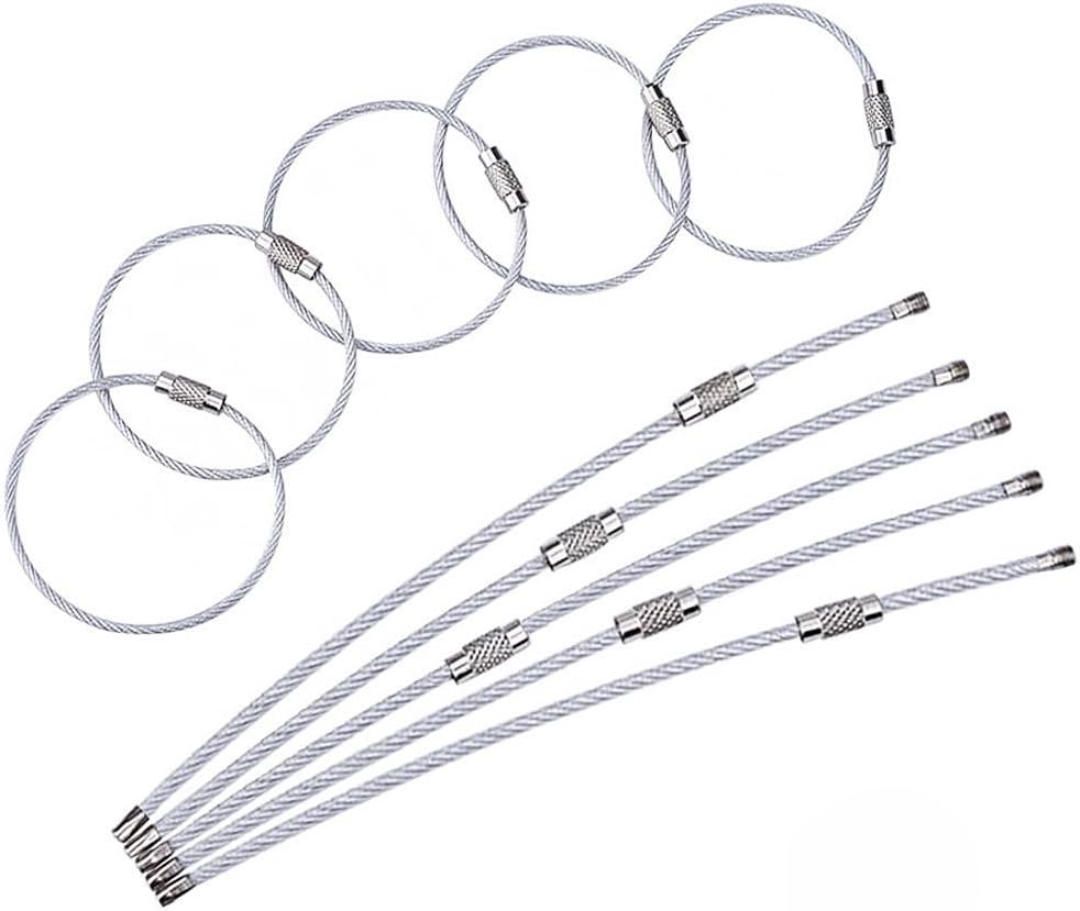TSJ Stainless Steel Wire Key Rings, Cable Keychain Loops for Luggage, ID Badge, ID Tag Keepers, Hiking Accessories (5 Pack)