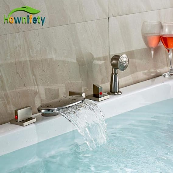 5151BuyWorld Grifo Moderna Níquel Cepillado Grifo De La Bañera De Tres
