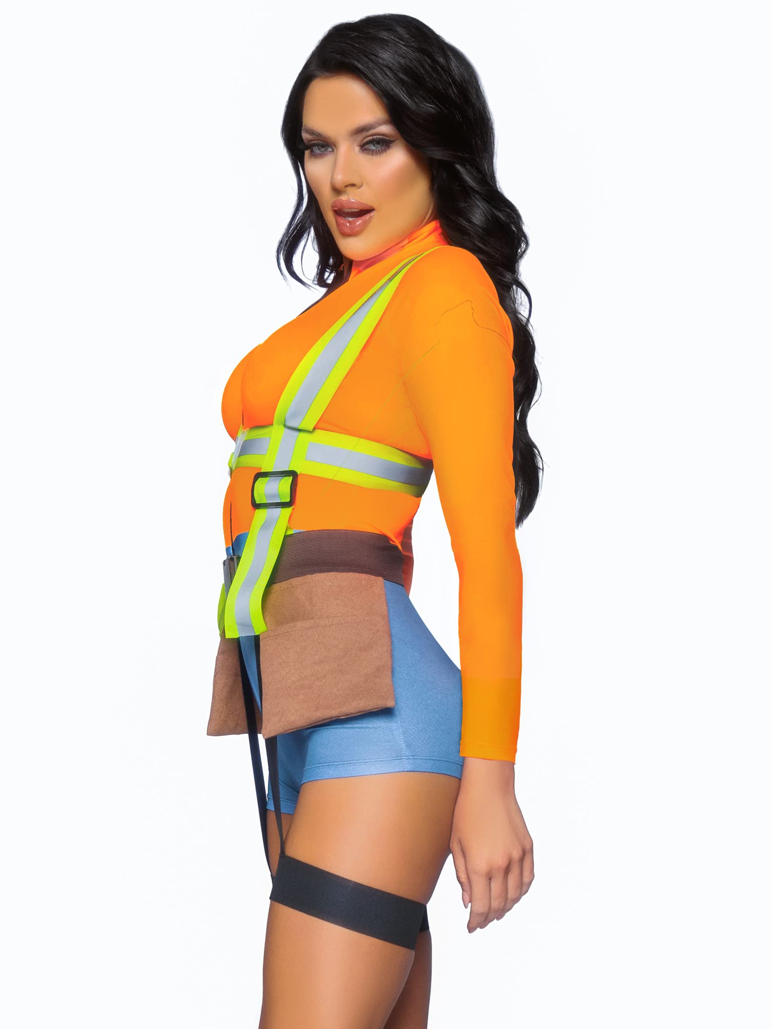 Leg Avenue Women's 2 Pc Nailed It Construction Worker Costume with Romper, Reflective Garter Harness