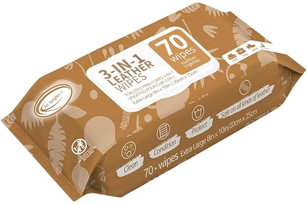 Air Jungles 3in1 Leather Cleaner Wipes 70 Ct, Extra Large 8" x 10" Size | Clean Condition Protect Wipes for Vinyl and Leather