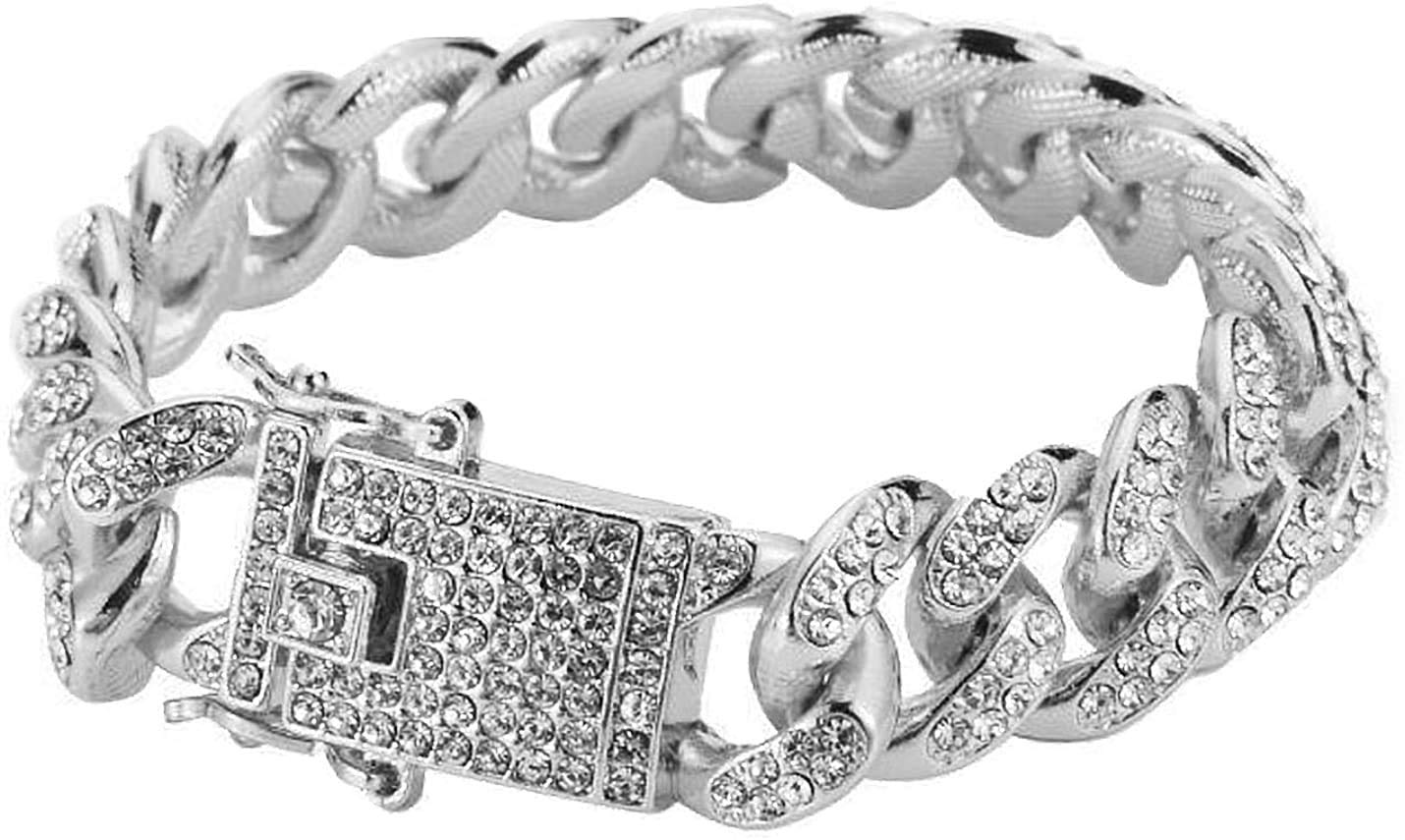 Dubai Collections Chains White Gold 12mm 8" Miami Cuban Link for Men Bracelet - Lab Diamonds Iced Out Bling with Up - Durable Cuban Link (8.0)