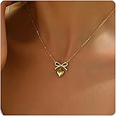 JotCa Gold Heart Bow Necklace for Women, 18K Gold Plated Dainty Tiny CZ Bow Bow with Pearl Pendant Necklace Trendy Jewelry Gifts