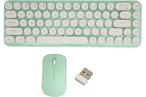 Jectse Wireless Keyboard and Mouse Combo, 68 Keys Typewriter Keyboard with Cute Retro Round Keycaps, Portable Ergonomic Compu