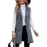 Kedera Long Vest for Women Sleeveless Tweed Blazer Jacket Sleeveless Pocket Outerwear Longline Trench Coat