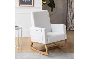 ONPNO Fabric High-Back Rocking Accent Chair, Uplostered Glider Rocker Armchair for Nursery, Comfy Armchair with Side Pocket for Living Room, Bedroom (White (Fabric))
