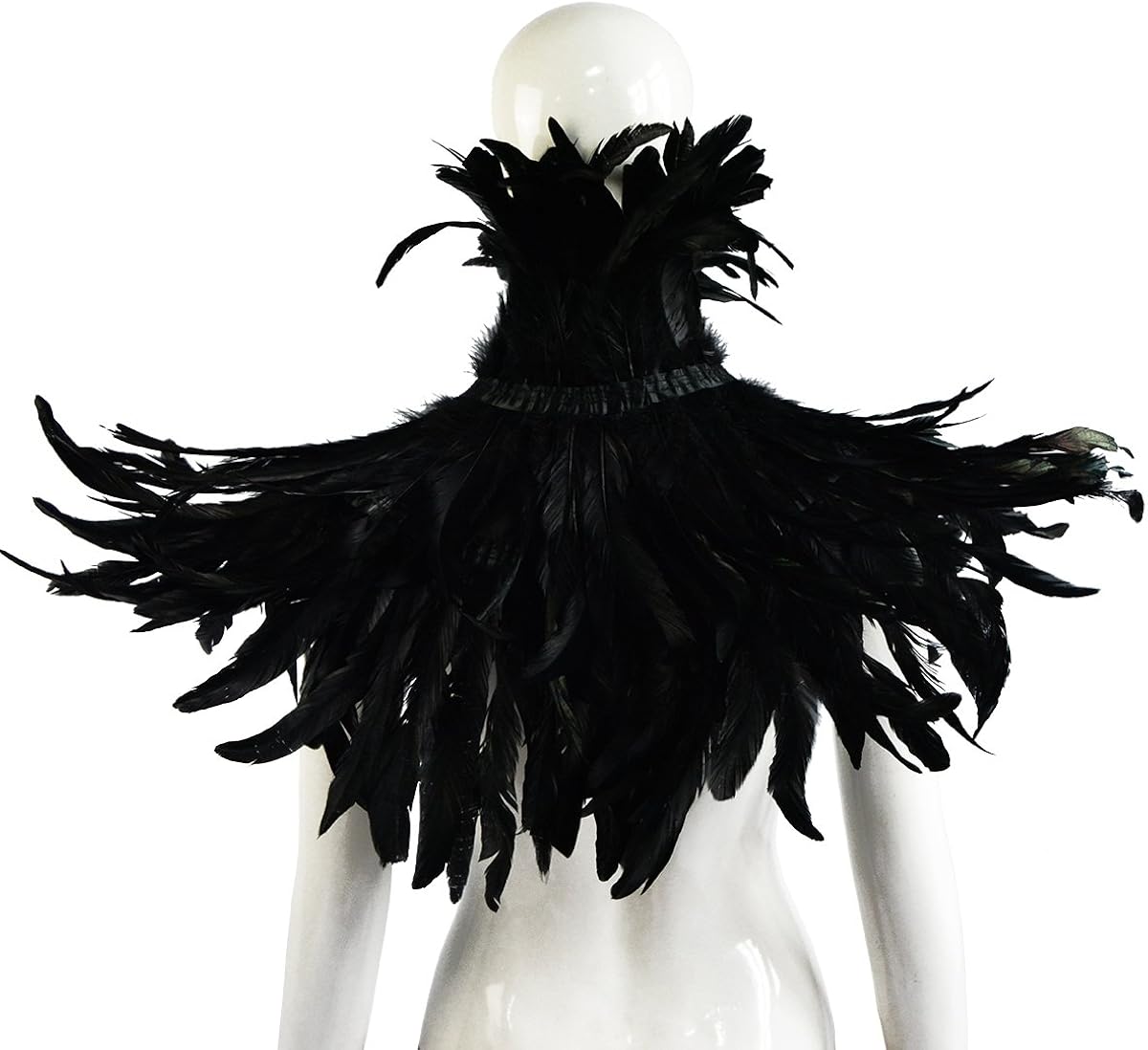 HOMELEX Gothic Black Natural Feather Cape Shawl with Choker Collar Halloween Costumes: Clothing