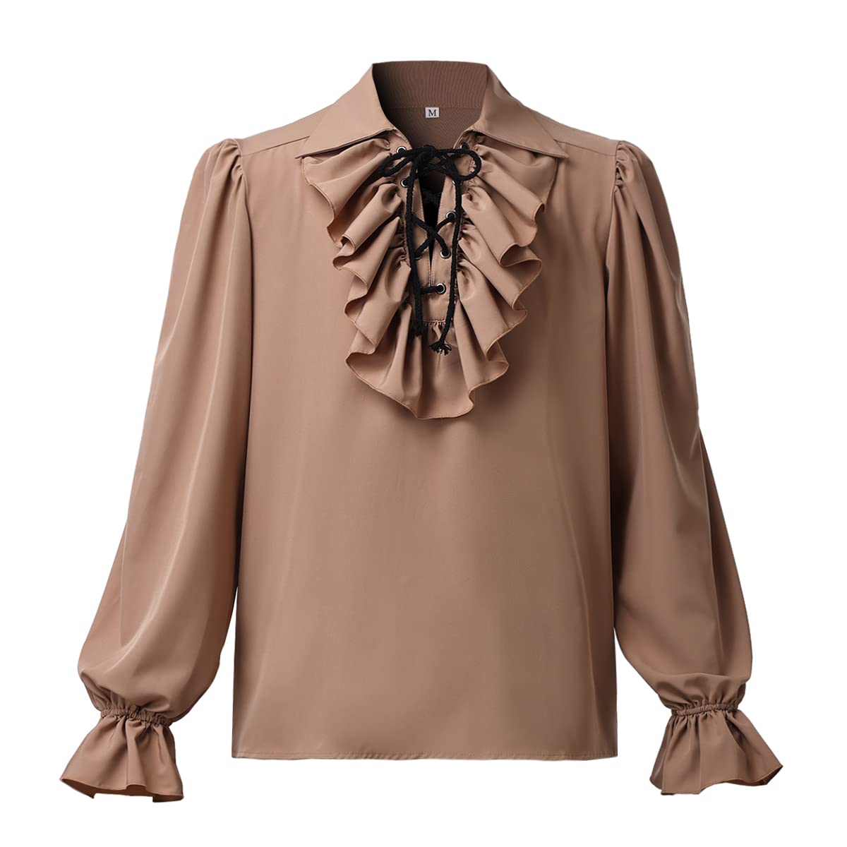 COSDREAMER Mens Renaissance Costume Poets Shirt Medieval Pirate Tops Blouse (Brown, M) — image 1