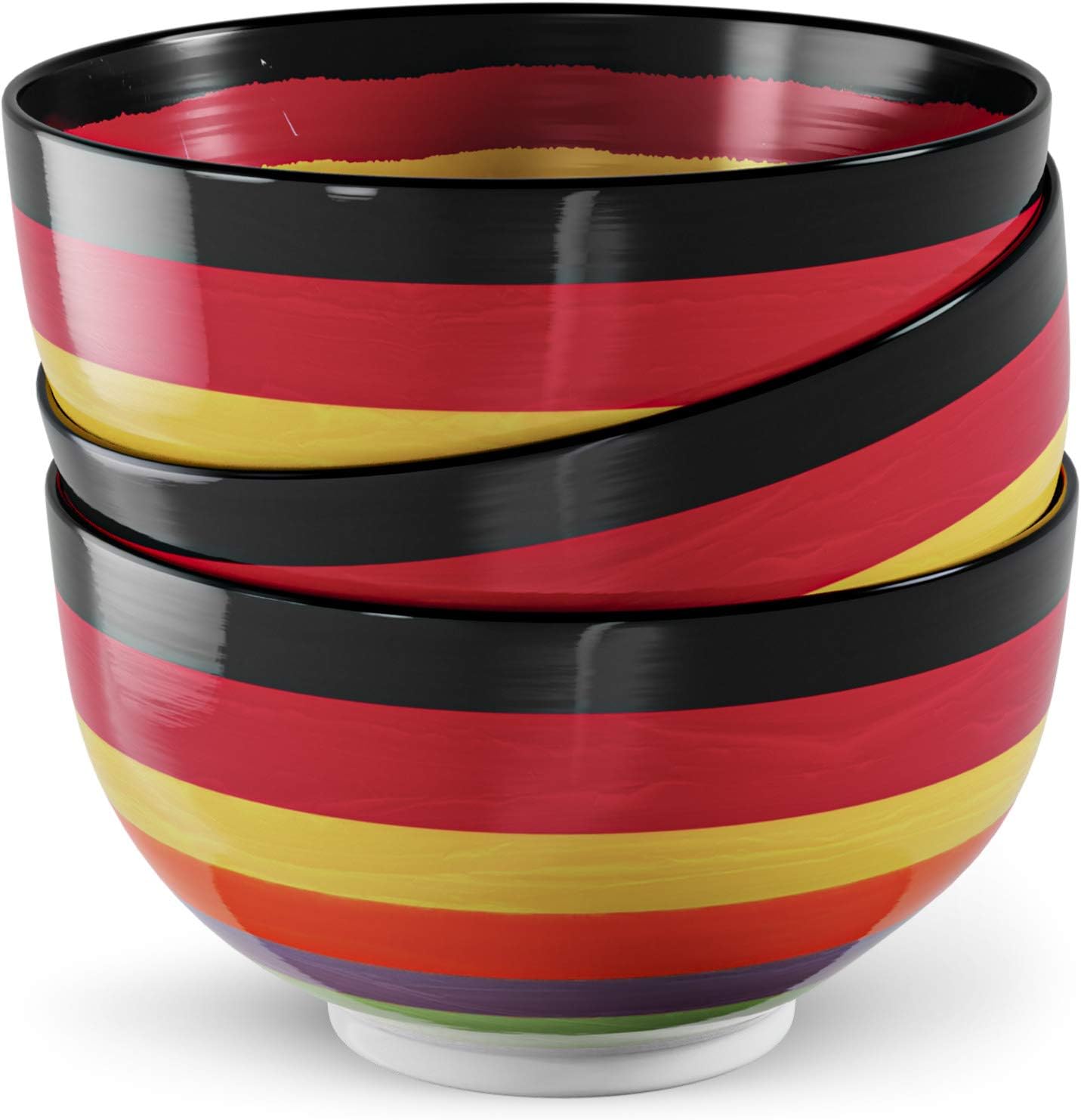 Fioeaj - 24 Ounce Finger Painted Rainbow Bowl - Perfect For Cereal, Soup, Salad, and Pasta. (Set Of 3)