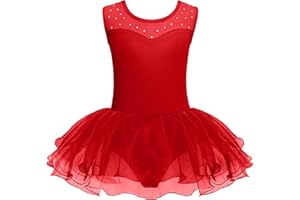 Zaclotre Girls Ballet Leotards Sparkly Sleevesless Mesh Dance Dress Tutu Ballerina Costume for Kids