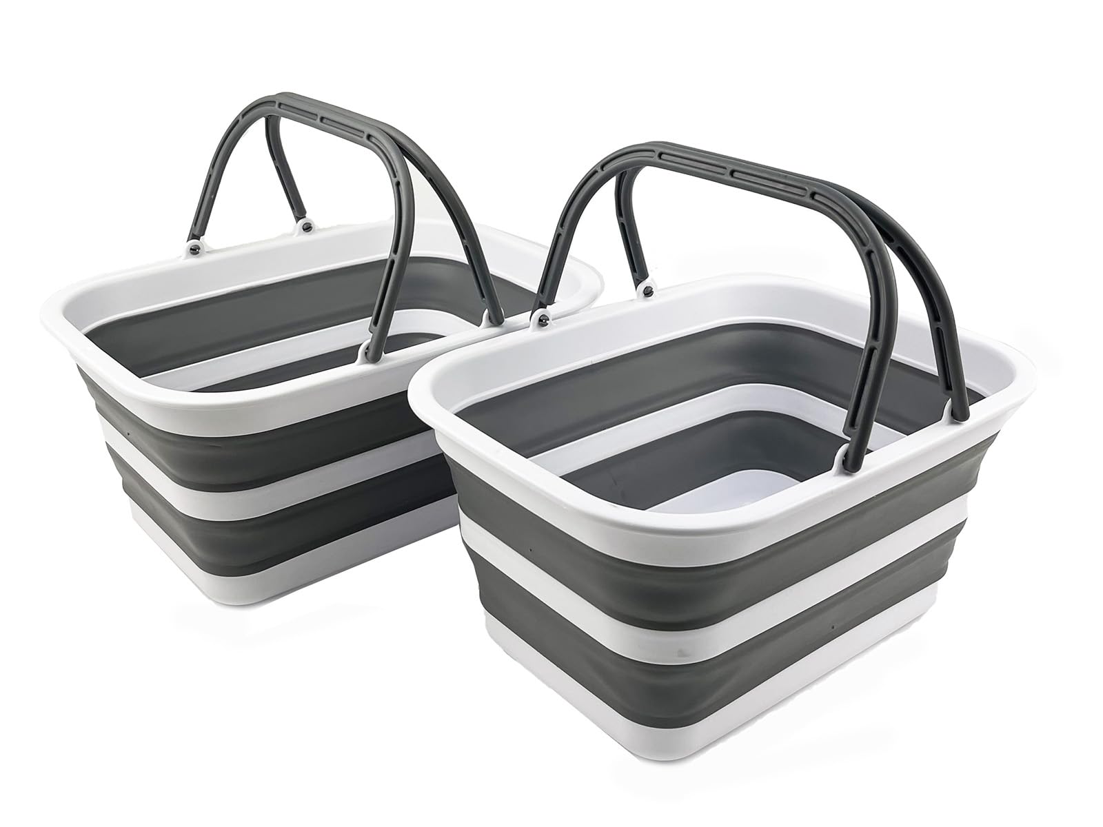SAMMART - 12L Collapsible Tub with Handle - Portable Outdoor Picnic Basket/Crater - Foldable Shopping Bag - Space Saving Storage Container (White/Steel Grey (Set of 2)) — image 1
