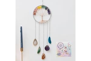 DREAMSUM Gem Dream Catchers Agates 7 Chakra Gemstone Wall Hangings Tree of Life Meditation Ornament Home Chakra Feng Crystals Decor Stone…