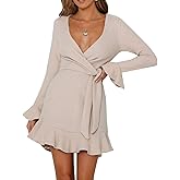R.Vivimos Women's Winter Long Sleeve V Neck Ruffles Sweater Dresses Mini Dresses