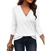Bliwov Women’s 3/4 Sleeve V Neck Tops Loose Fit T Shirts Casual Work Blouses 2026 Spring Soft Basic Tees Summer Outfits