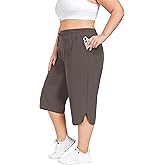 FOREYOND Womens Plus Size Capris Pants Quick Dry Loose Casual Workout Pants with Pockets 1XL-5XL
