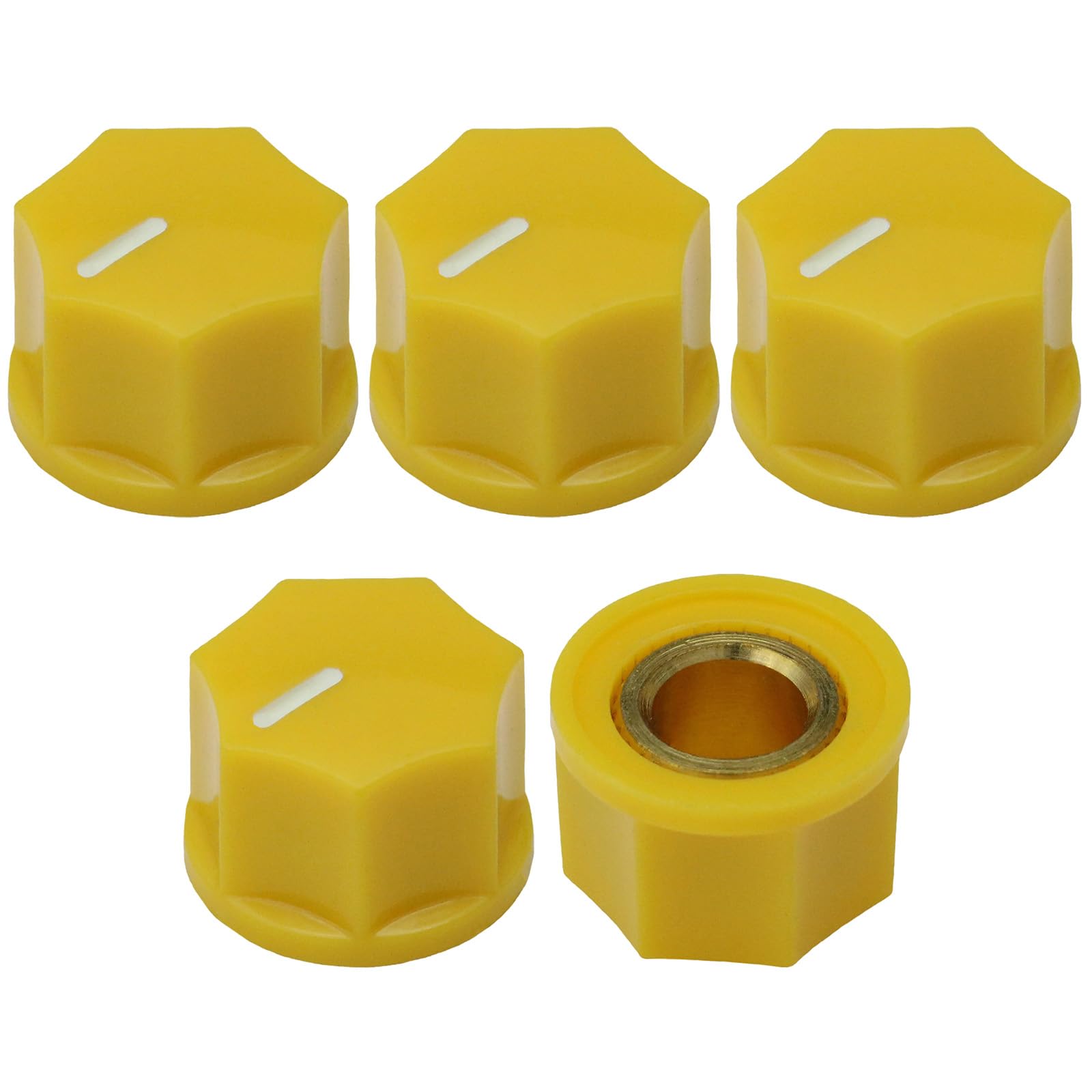 6.4mm Hole Small 7-Sided Guitar/Pedal/Instrument Retro Control Knob Pack of 5 (Yellow)
