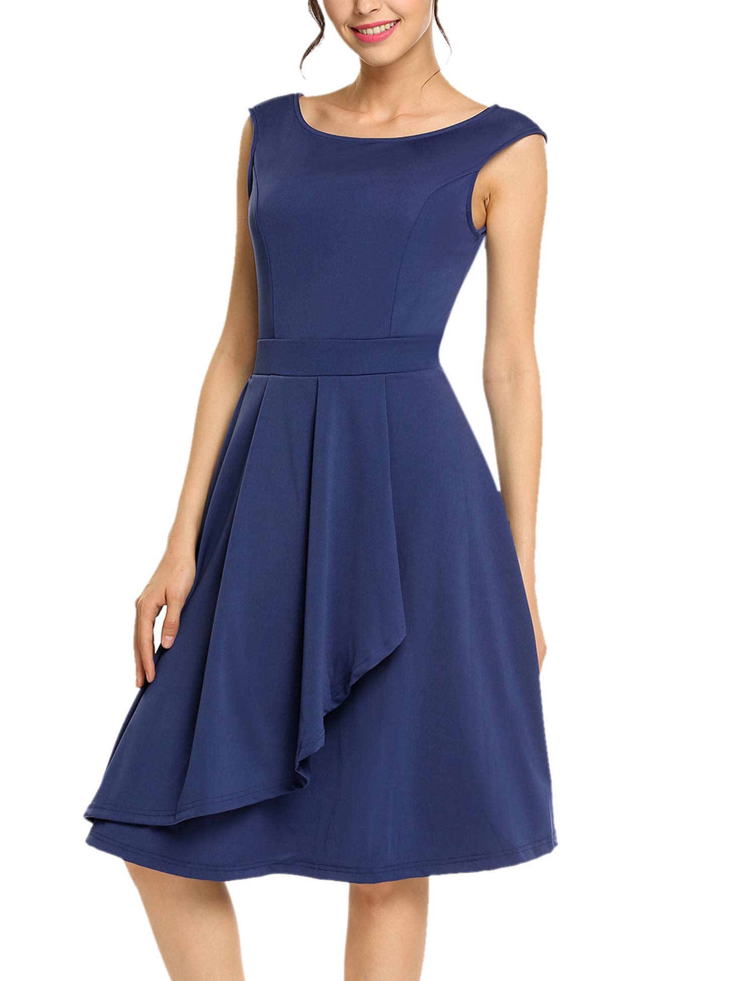 Misakia Summer Dress for Ladies Round Neck Knee-Length Casual Short Dress Navy Blue