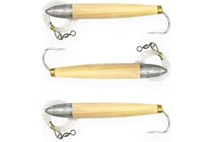 SANHU 6" Cedar Plug Lures, 3 Pcs Natural Color Rigged, for Tuna Fishing, Includes Ultimate Offshore Trolling Gear, Ideal for Saltwater