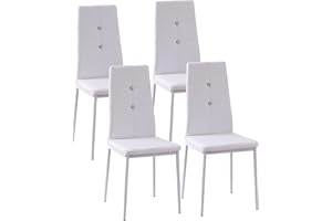 HOMCOM Modern Dining Chairs Set of 4, Upholstered Faux Leather Kitchen Chairs with Crystal Tufting and Metal Legs for Living 