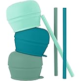 Boon Snug Silicone Sippy Cup Lids and Straws - Includes 3 Lids and 3 Straws - Convert Any Kids Cups or Toddler Cups into Straw Sippy Cups - Toddler Feeding Supplies and Travel Essentials - Green