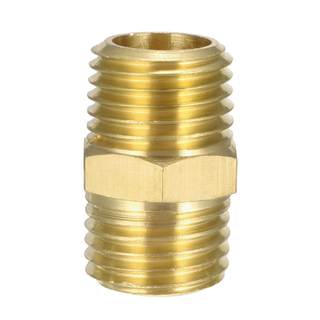 sourcing map 1/4"NPT x 1/4"NPT Brass Pipe Hose Fitting with Male Thread Straight Hex Nipple Fast Coupler