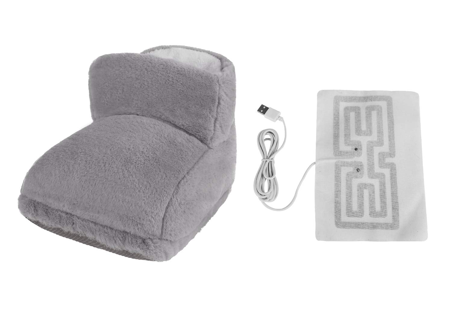 Winter Foot Warmer Boots USB Soft Heating Pad for Pain Relief Fast Heating Thermal Shoes Anti-Slip Sole Massage Electric Feet Warmers Xmas Gift for Women Men (Grey)