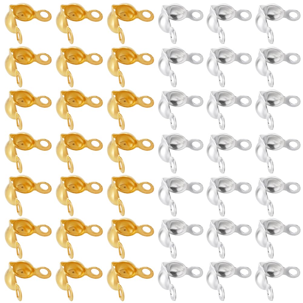 SOFPLATE 1 Box 1200Pcs Bead Tip Caps Beads Tips Knot Covers Gold Silver Open Brass Calotte Ends Caps Clamshell Knot Cover for Jewellery Making Bead Assortments Supplies DIY Necklace Bracelet Earrings