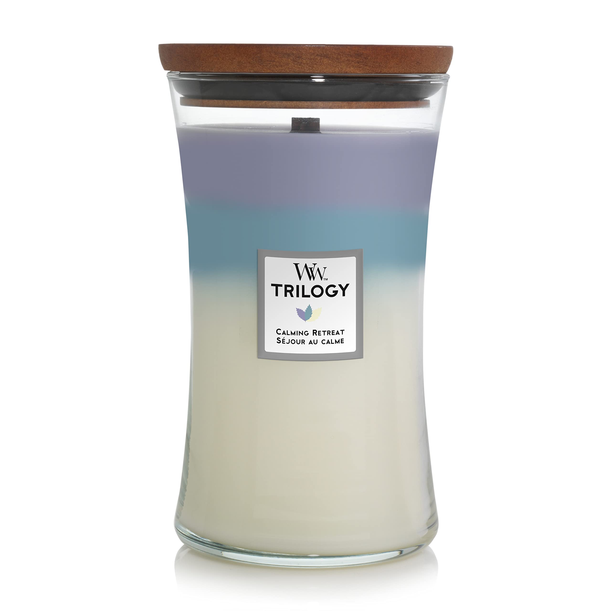 WoodWick Large Hourglass Trilogy Scented Candle | Calming Retreat | with Crackling Wick | Burn Time: Up to 130 Hours