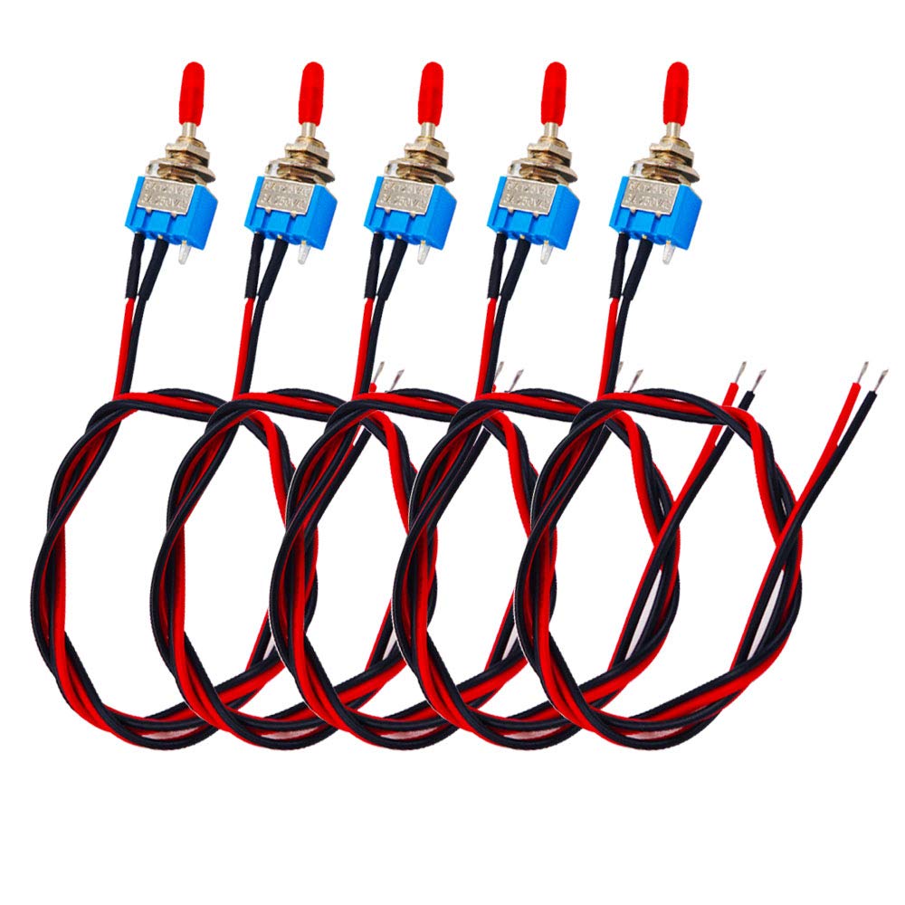 senvenelec (5 pcs) car mini toggle switch with 30cm pre-wired, on/off 2 position 3 pin Spst 3v / 5v / 12v, suitable for cars, trucks, boats, dashboards-3a 250vac / 6a 125vac.