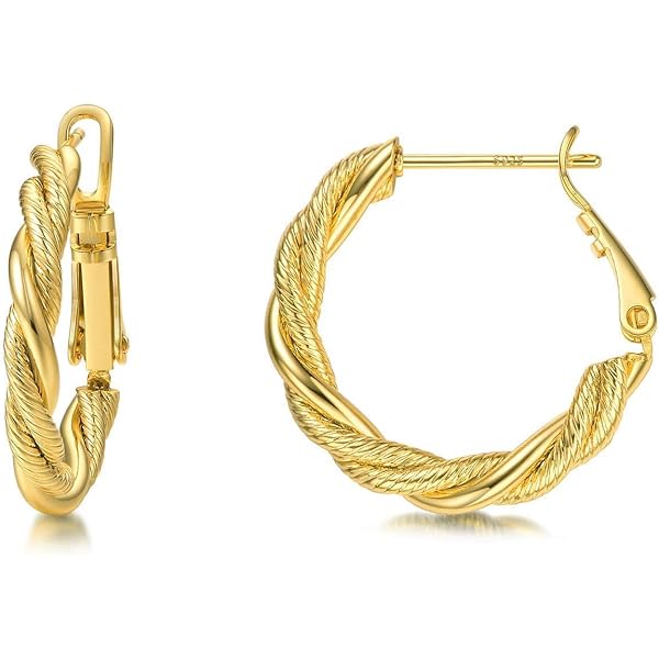thumbnail image 2 of Eloqueen 14K Gold Earrings For Women Twisted Gold Hoop 2 of 12