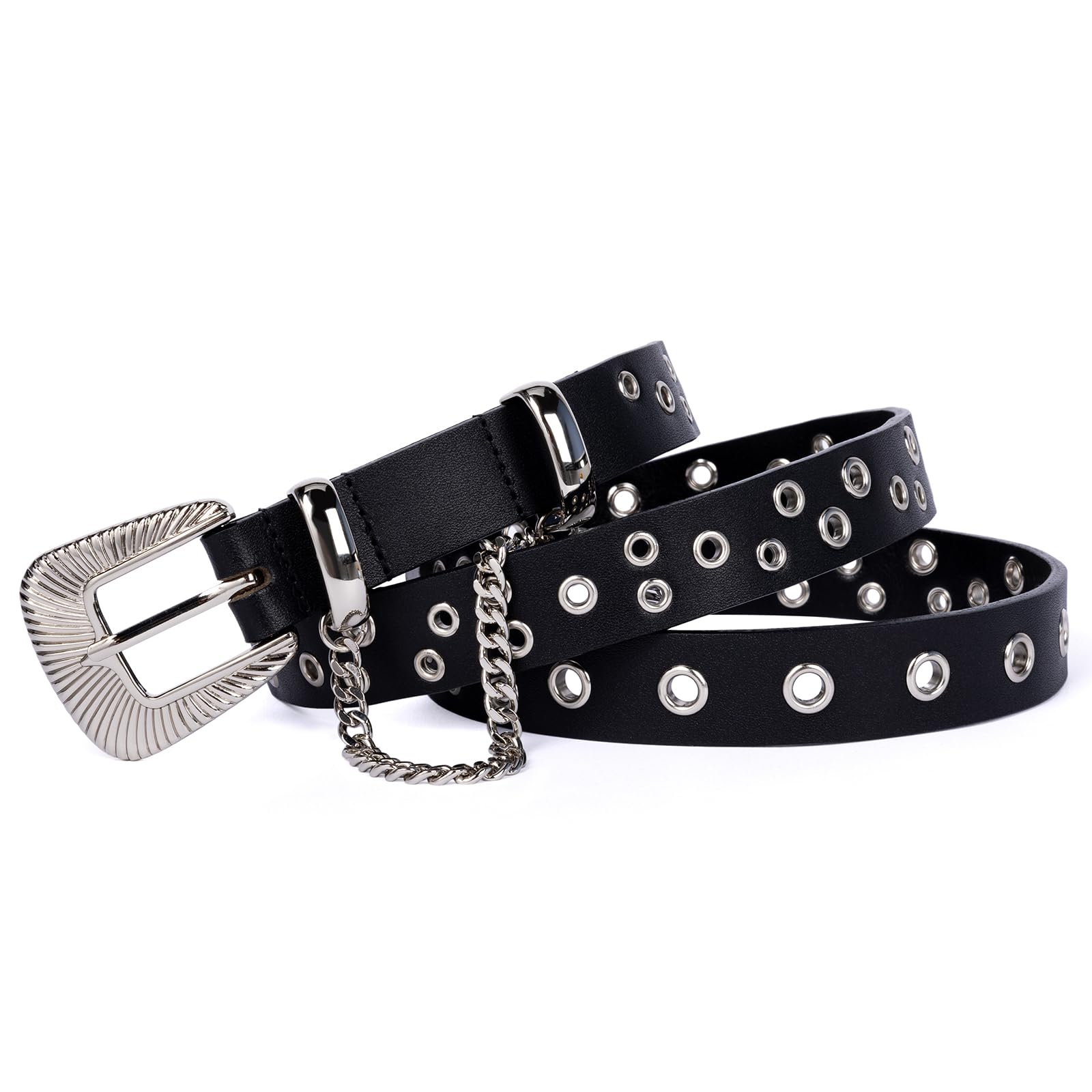 Photo 1 of ***Factory Seal****
HOLMANSE Grommet Leather Belt for Women Top Grain Cowhide Leather Design Punk Studded Holes Waist Belt with Chain