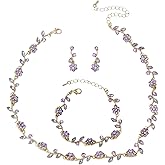 rneyflow Elegant Wedding Austrian Crystal Flower Choker Necklace Dangle Earrings Bracelet Jewelry Set for Women Prom Party Bridal