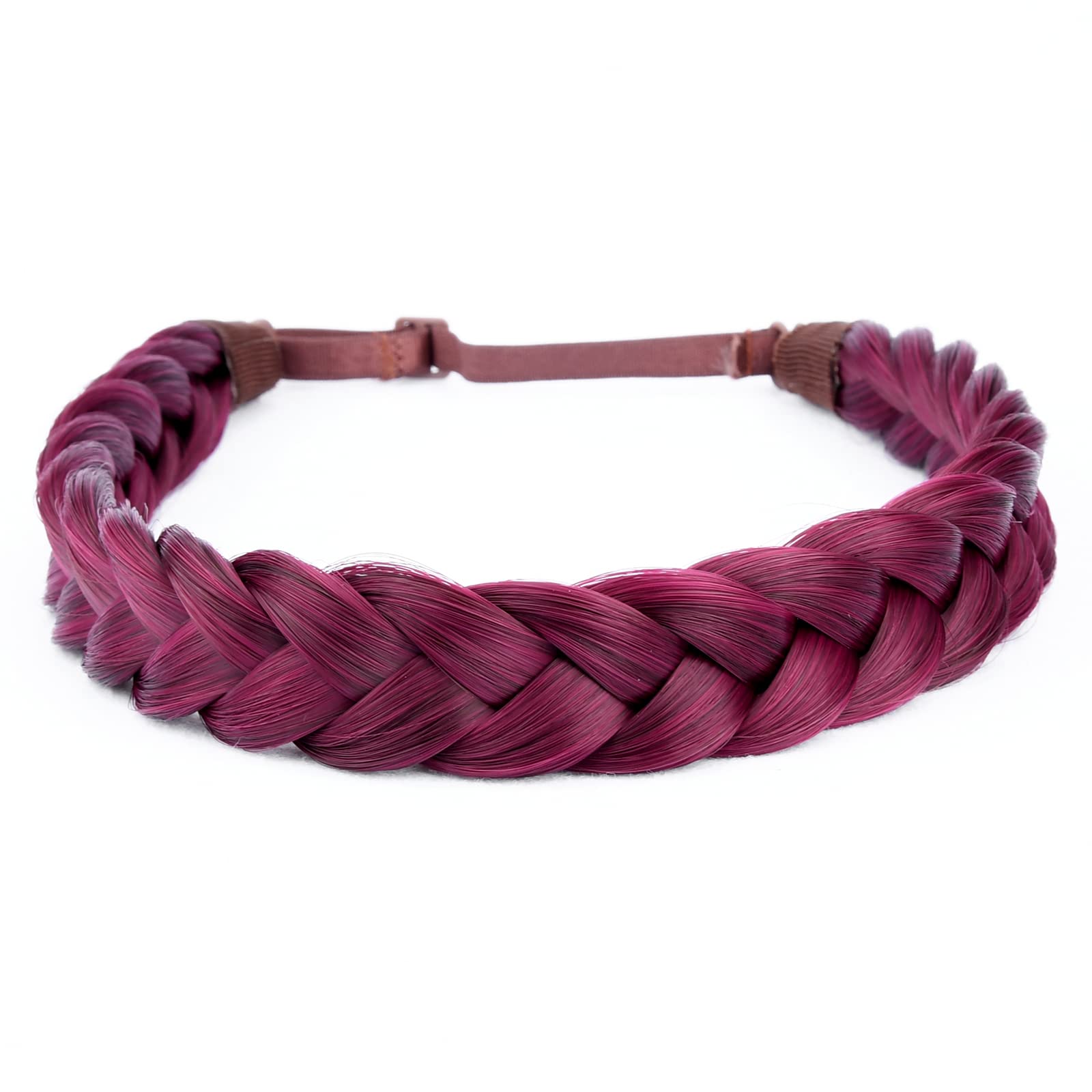 Gledola 2 Strands Fishtail Plaited Braids Headband Braided Synthetic Hair Elastic Stretch, Hair Accessory for Bride, Women, Teens, Girls, Wedding (Light Plum)